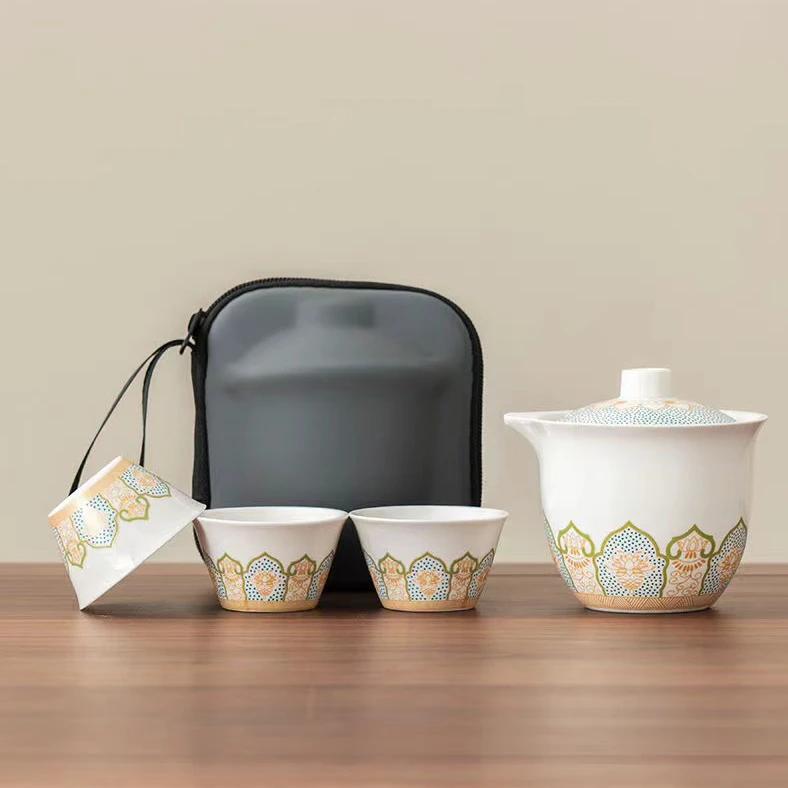 C65便携式旅行茶具户外随身功夫泡茶壶小套装露营快客杯一壶三杯