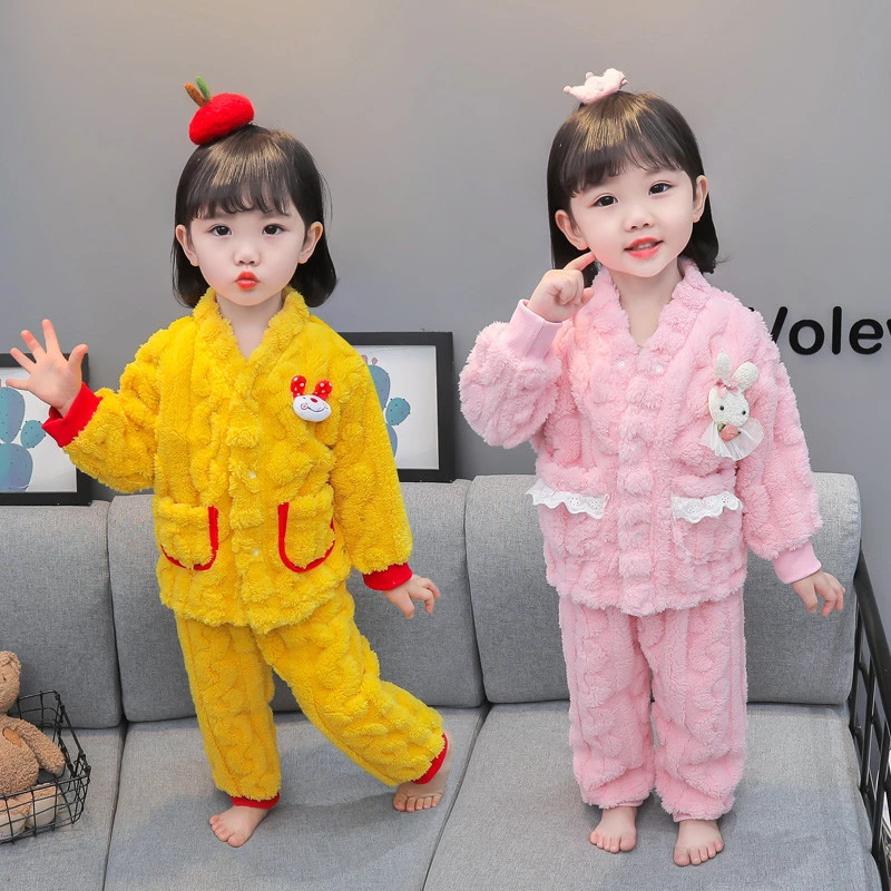 女童睡衣秋冬季保暖法兰绒儿童珊瑚绒公主小童女孩家居服开衫套装
