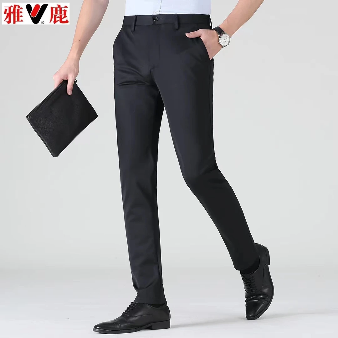V/雅鹿春夏季男士弹力薄款商务休闲裤直筒百搭舒适长裤
