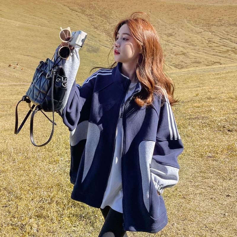 外套女春秋2025新款韩版撞色拼接小个子宽松休闲百搭短款夹克上衣