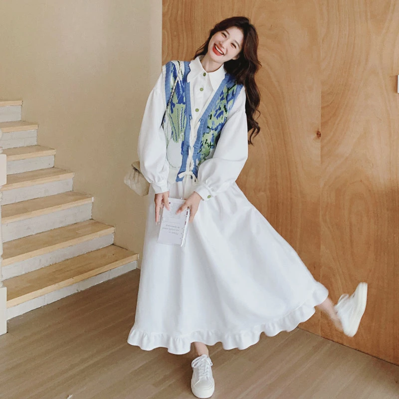 雅丹针织马甲连衣裙套装女早秋2025新款学院风洋气减龄长裙两件套