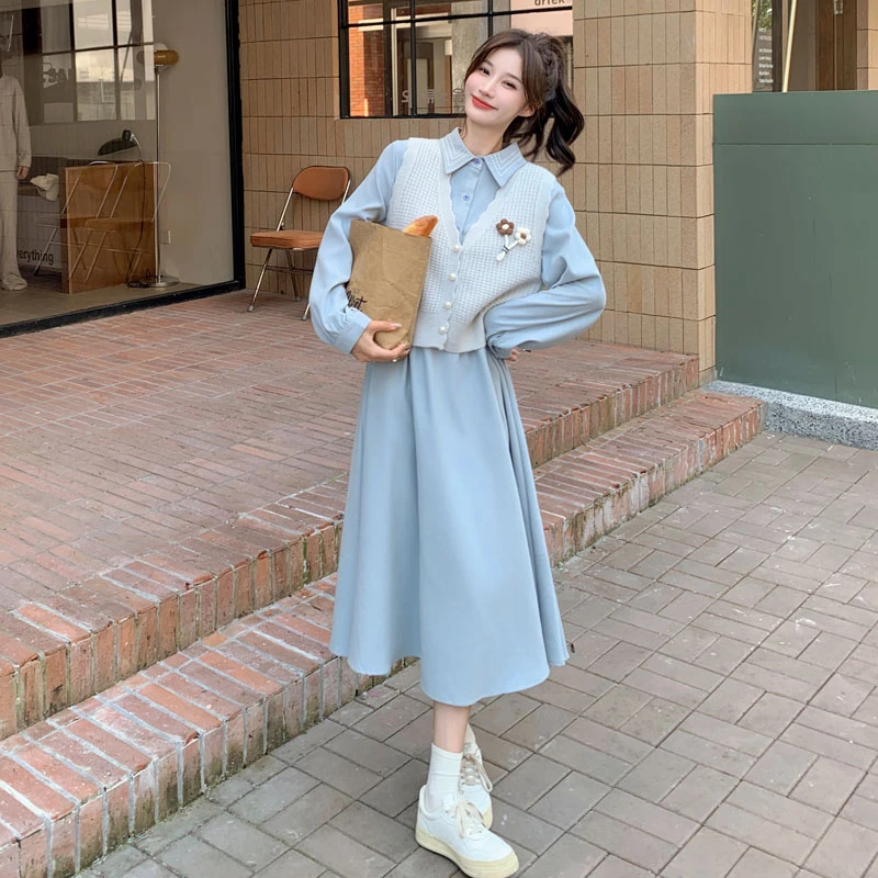 针织马甲连衣裙套装女秋季2025新款学院风小个子休闲减龄两件套