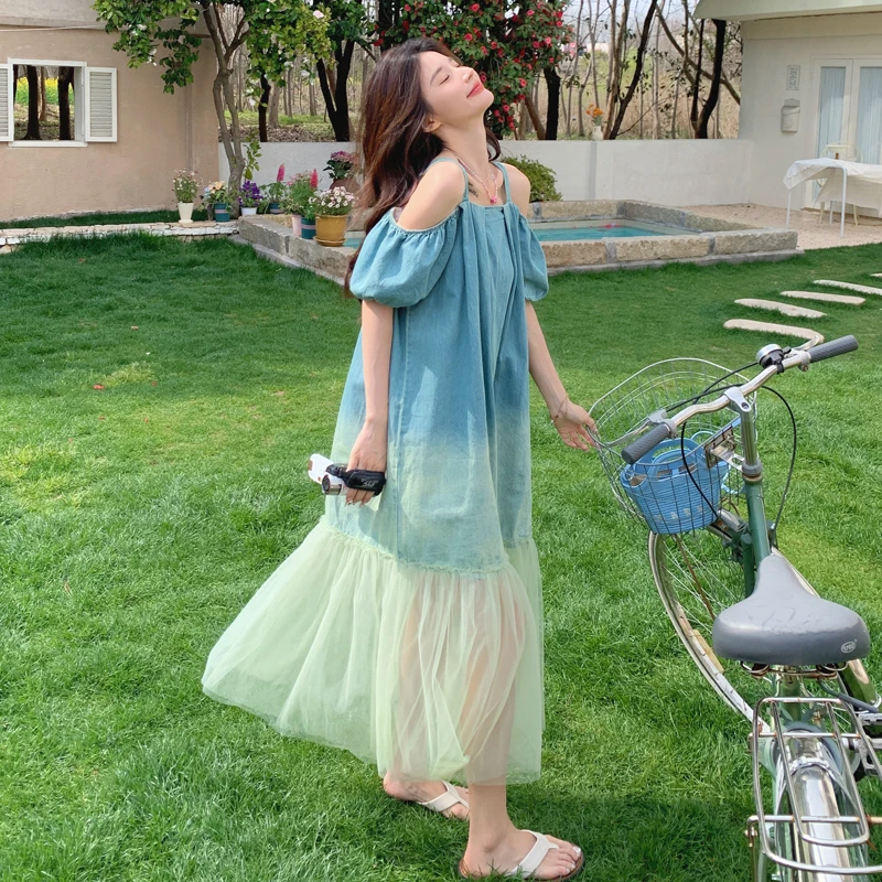 法式减龄吊带拼接裙女2025夏季新款复古设计感小众休闲宽松长裙子