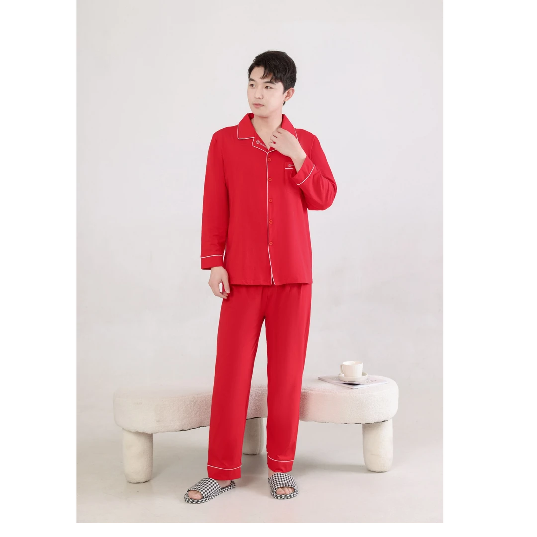 冰瓷棉全棉情侣款针织西服款睡衣家居服