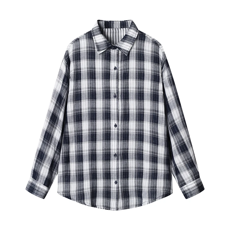 2025春季韩系格子衬衫外套宽松慵懒风复古显瘦衬衣百搭上衣休闲女