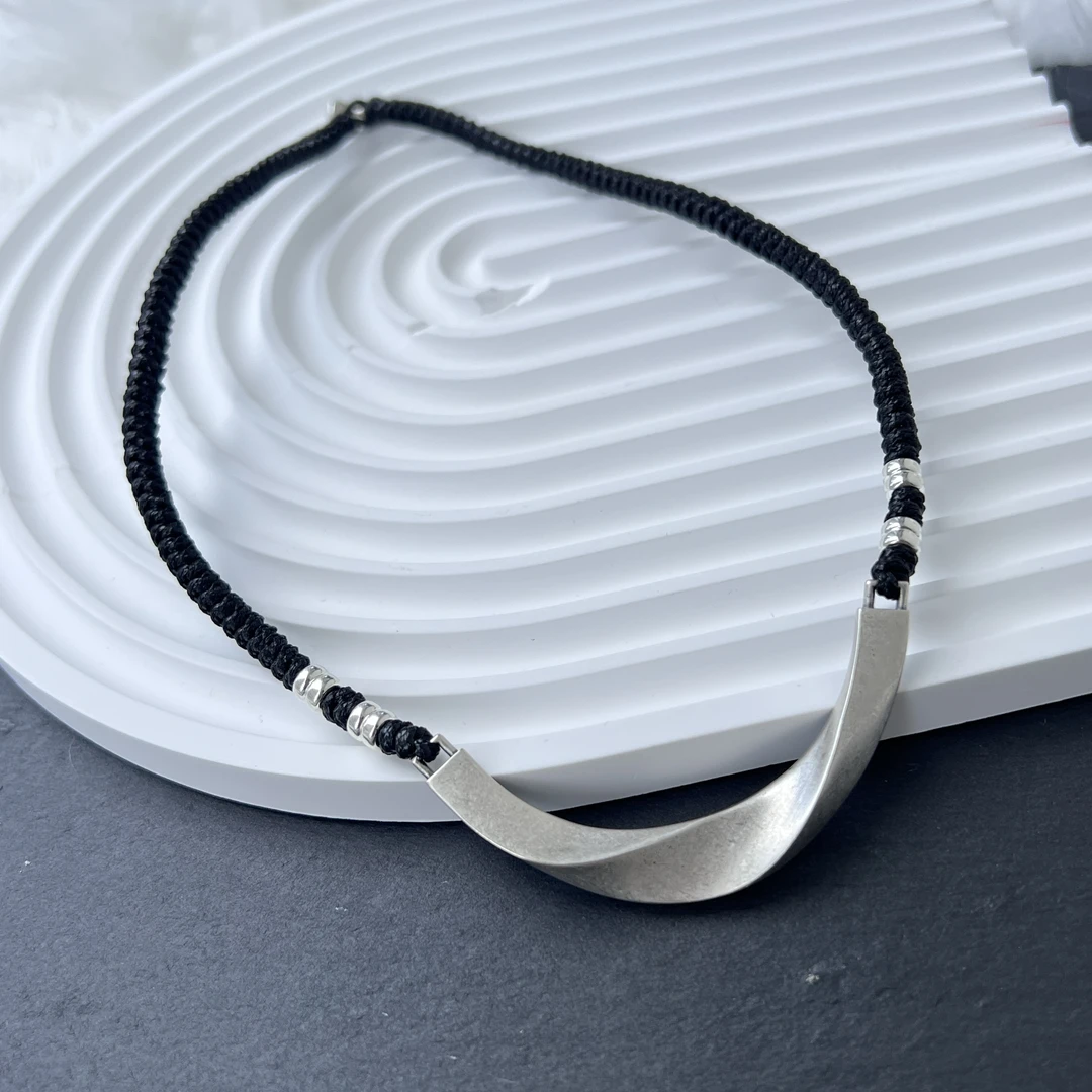 坠链均925银 【山影】黑色编织颈链小众项链手工编绳项链陆人甲乙丙