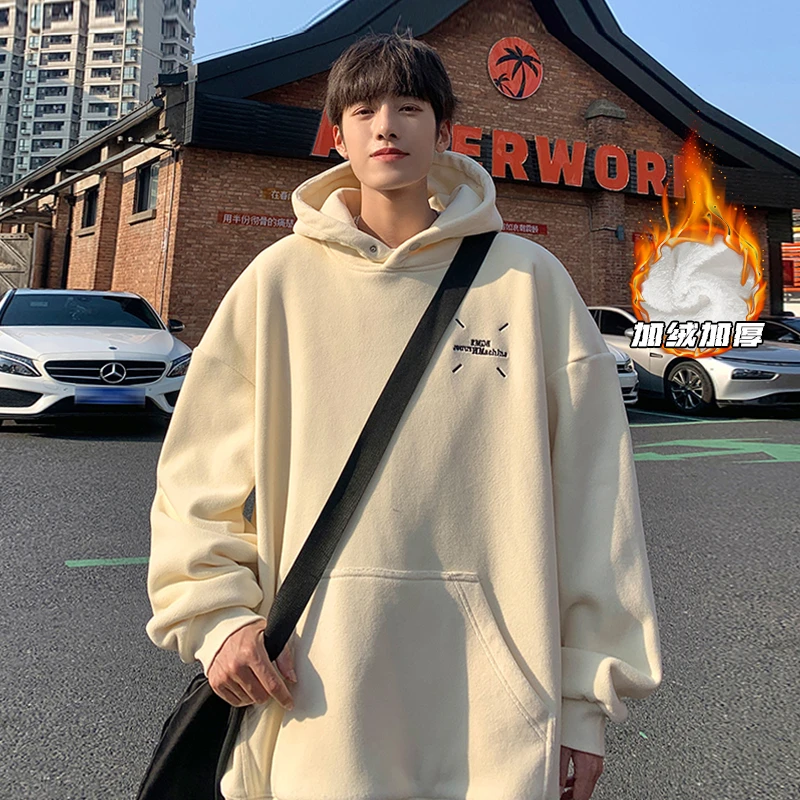 男士卫衣美式复古男友风冬季新款宽松上衣大码加绒加厚长袖衣服