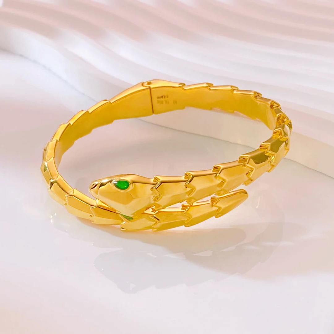 【蛇镯】水贝黄金足金999灵蛇拉丝卡扣弹力黄金手镯生肖多退少补