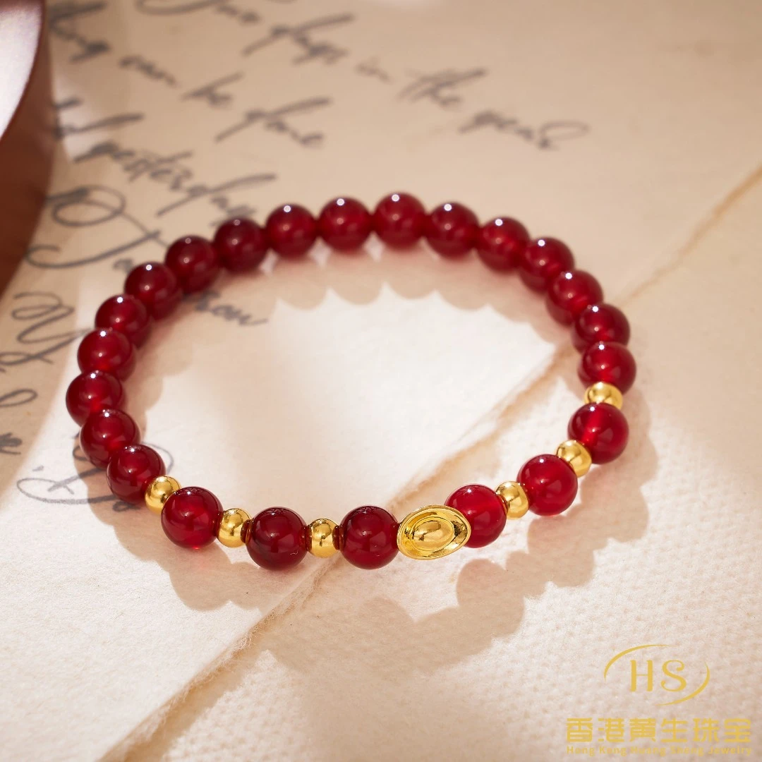 足金999玛瑙元宝金珠手串送人送礼带包装或者自戴转运珠珠宝