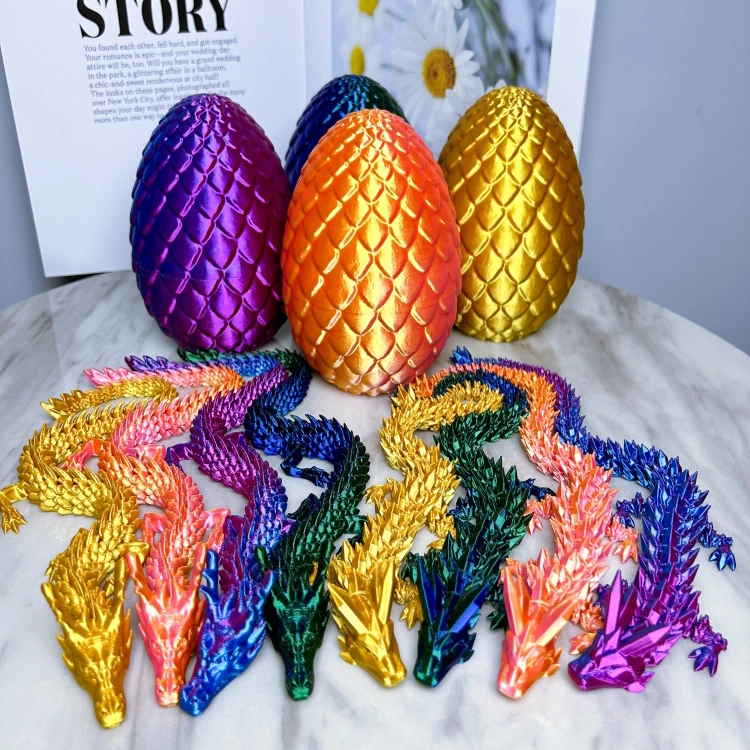 3D打印龙蛋中国龙炫彩卡通立体关节龙全身可动龙鱼缸造景摆件模型