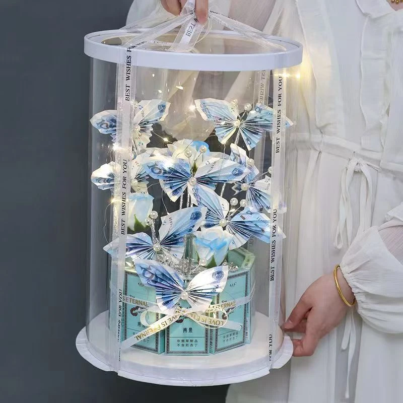 蝴蝶花束蛋糕盒手提有钱花手折花送男朋友生日节日手工礼物