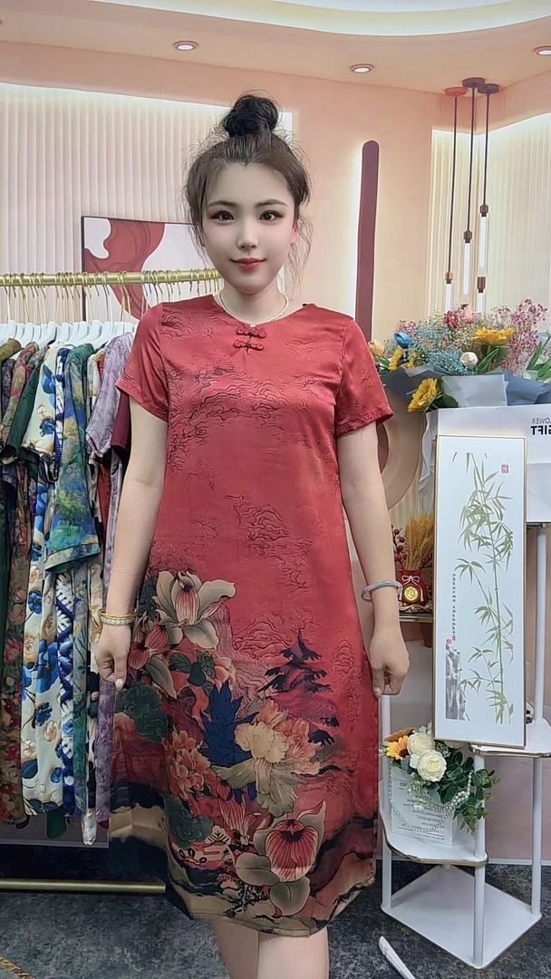 【盘扣荷花】2024夏季新款时尚气质国风中长款妈妈装