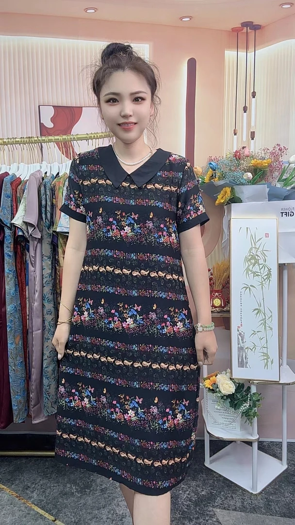 【七彩娃娃领】2024夏季新款时尚气质显瘦中老年宽松连衣裙妈妈装
