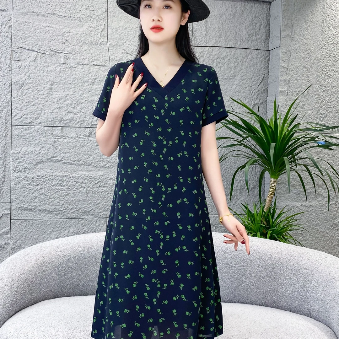 【碧山】2024夏季新款时尚气质显瘦遮肚大码中长款女装连衣裙