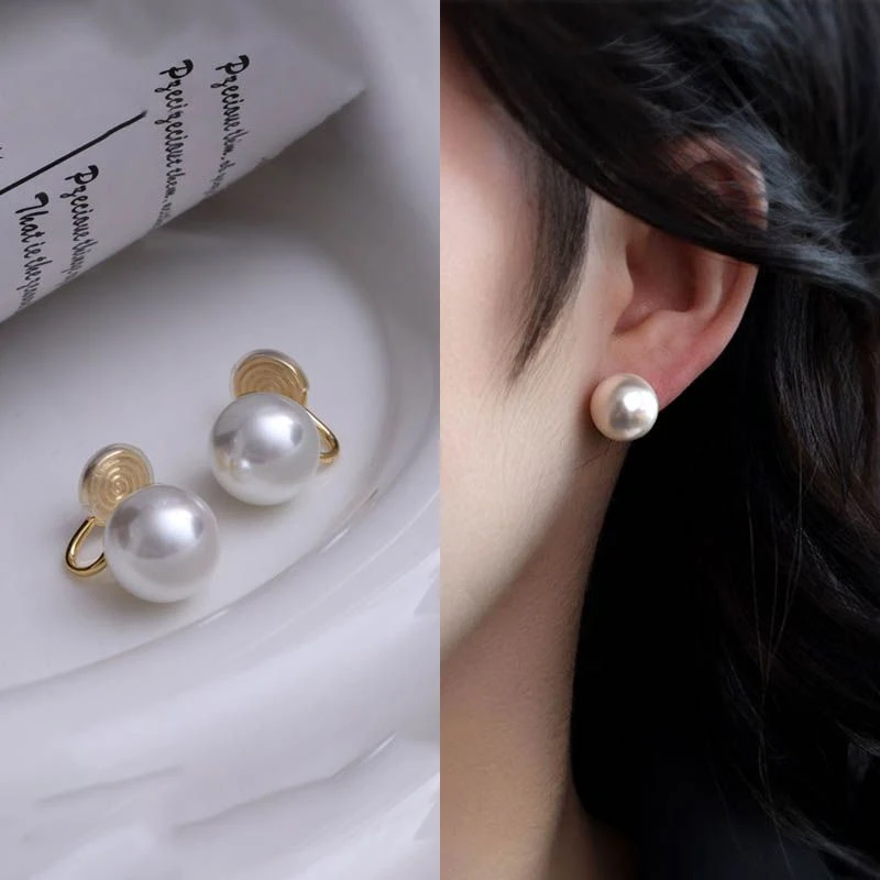 合金仿珍珠耳饰 复古百搭蚊香盘秋冬小众法式高级感无耳洞女耳夹