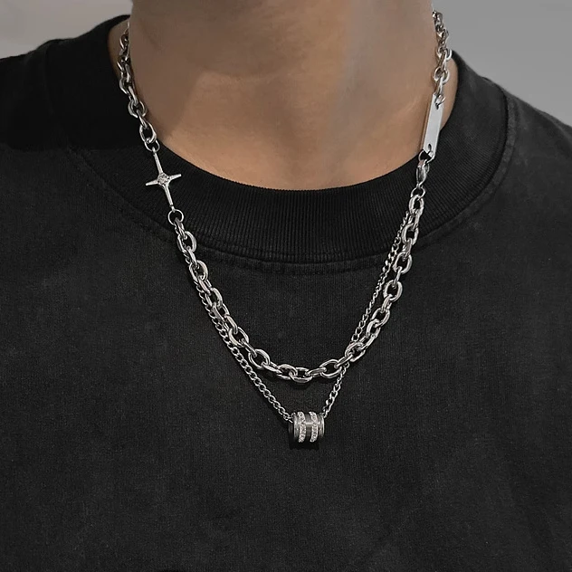 钛钢项链 双层叠戴小蛮腰芒星项链ins男女同款嘻哈潮酷高级感颈链
