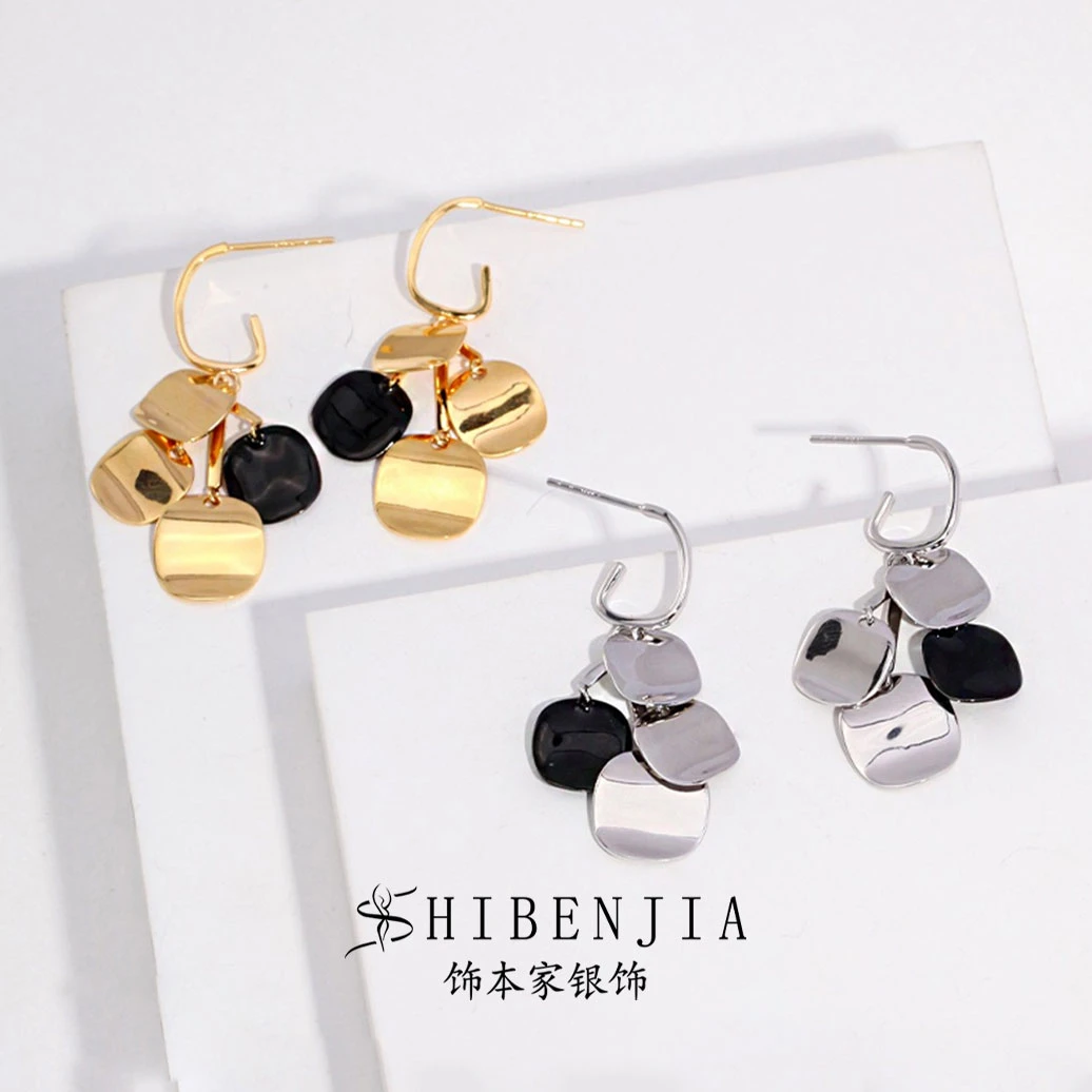 饰本家 925银珐琅耳饰 气质网红轻奢百搭小众简约长款个性耳钉