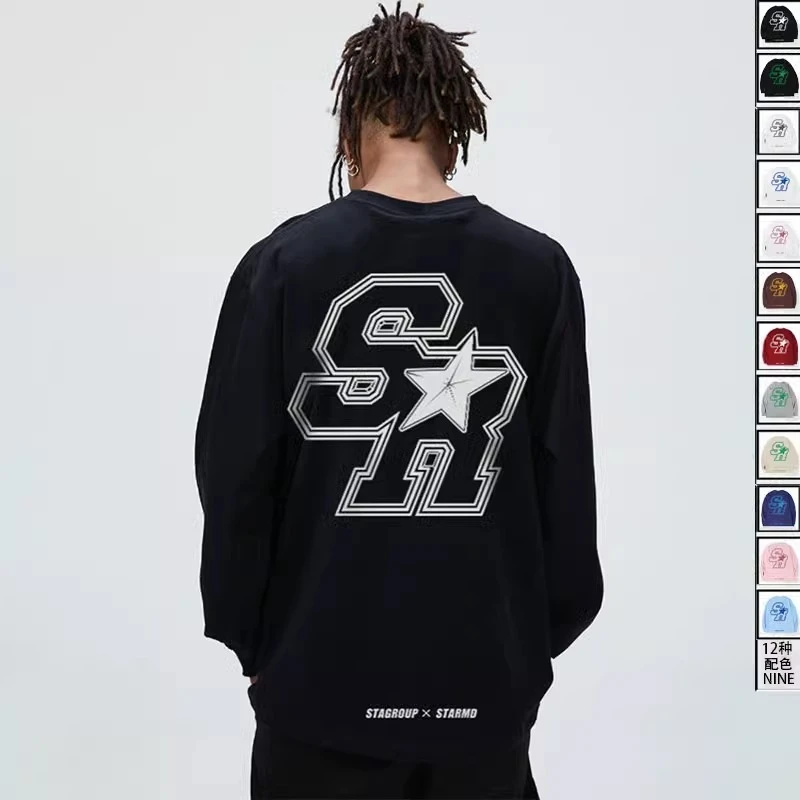 STA SR轮廓重磅纯棉长袖男秋冬季爆款国潮牌百搭休闲宽松美式女男
