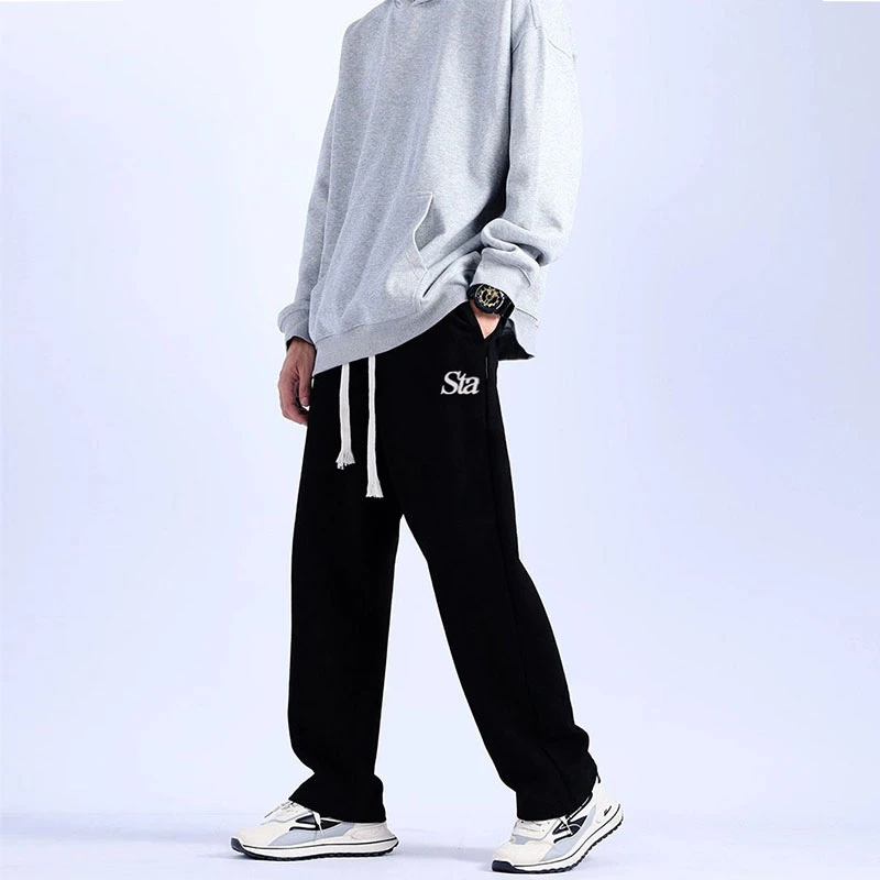 STA潮牌休闲运动裤男士秋季直筒宽松黑白色大码卫裤百搭纯色长裤