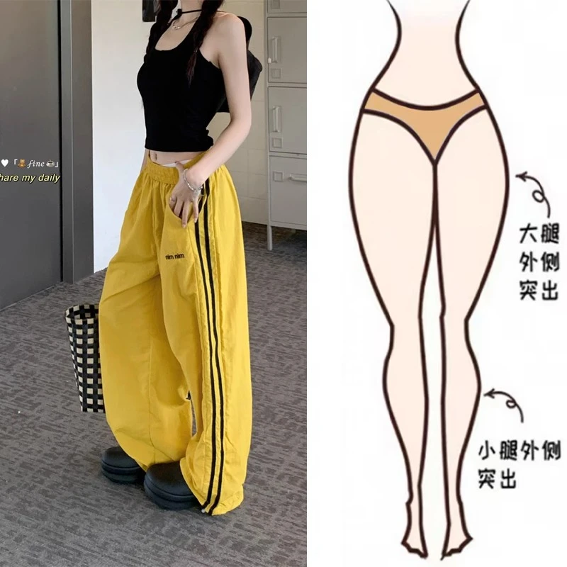 女款2025新款气质阔腿裤简约小众休闲裤夏秋通勤高腰条纹运动裤潮