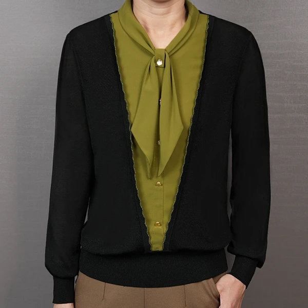 68826新款优雅轻奢时尚小衫拼色长袖打底衫女 1