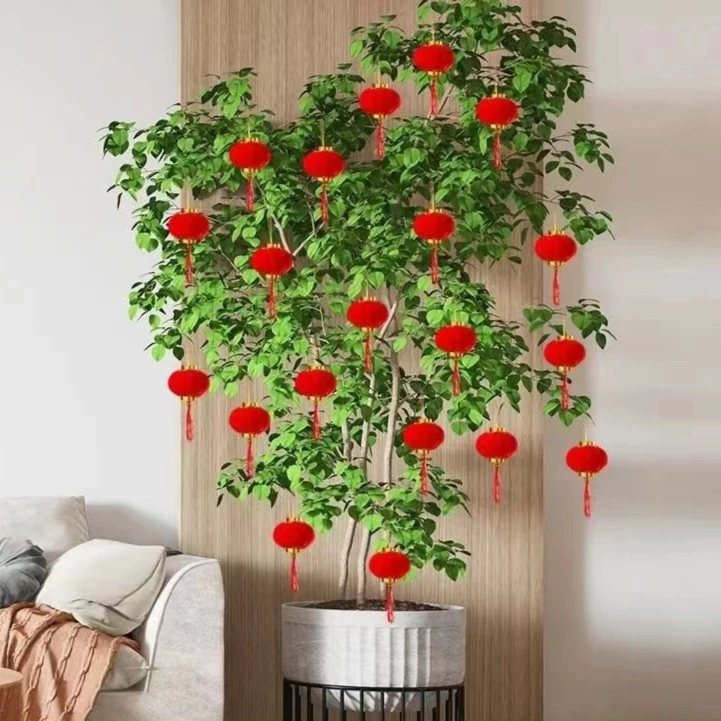 植绒小灯笼挂饰盆景阳台新年节日婚庆绿植花卉装饰圆大红灯笼挂件