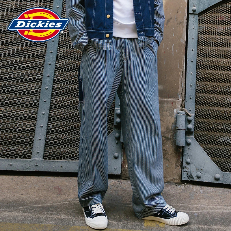 【明星同款】dickies 撞色压线蓝白条纹男式春秋新品休闲长裤083