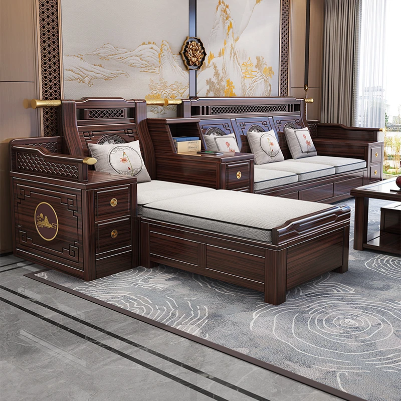 【新】乌金木高箱沙发轻奢新中式客厅简约古典两用储物K240603