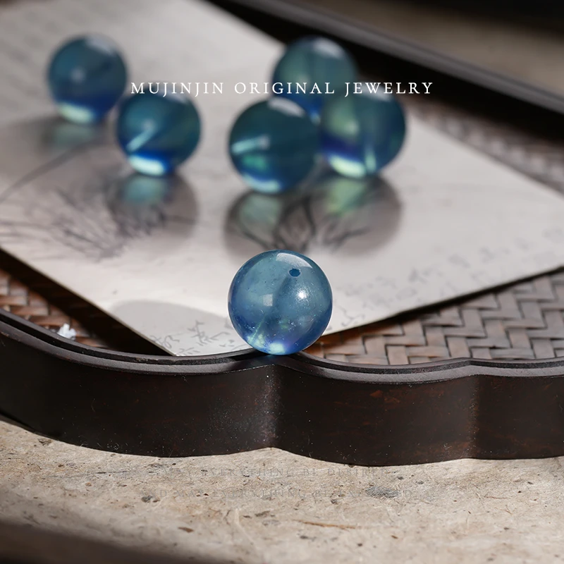 【木槿槿】天然魔鬼蓝海蓝宝单珠配饰15m+散珠子XL1802多样性发其一