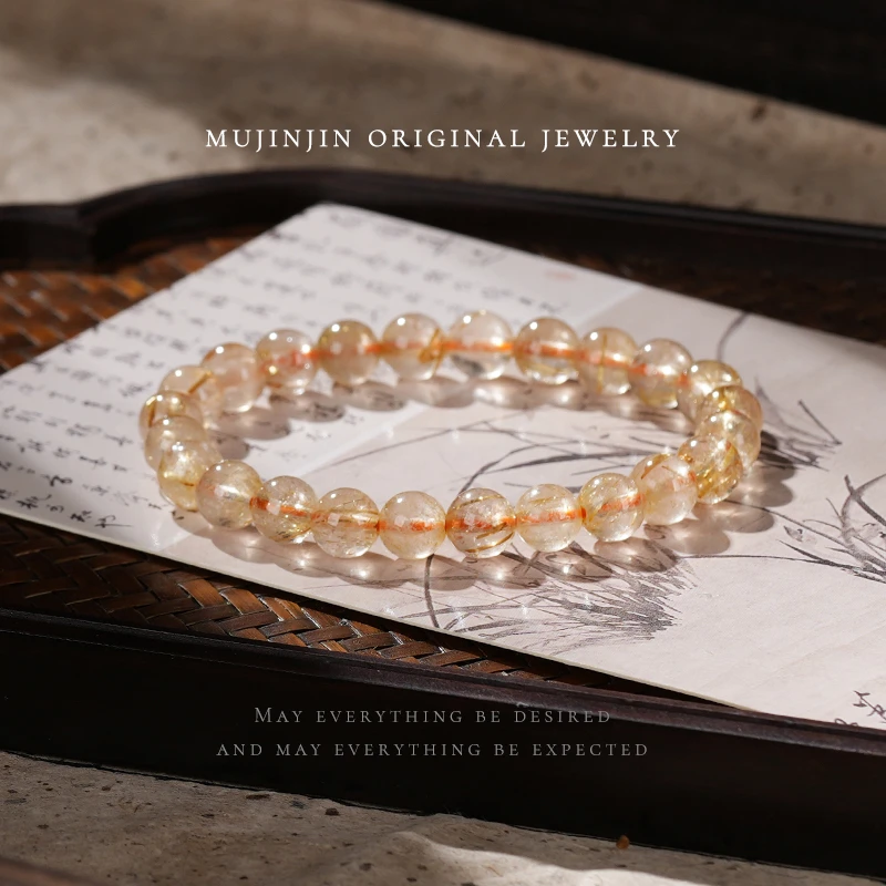 【木槿槿】天然水晶金发晶手链原创单圈约7m女款百搭情侣简约LM762