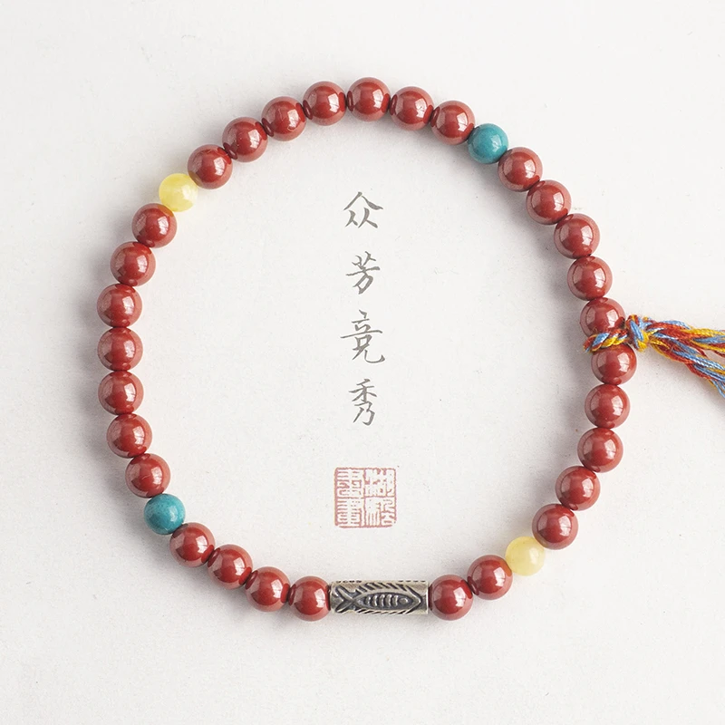 天然辰砂【木槿槿】朱砂闺蜜手链女款年年有余时尚串珠手串TT1394