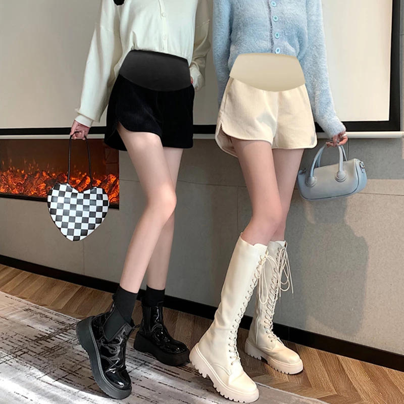 孕妇短裤秋冬款外穿雪尼尔灯芯绒休闲宽松阔腿袜裤靴裤搭配可调节