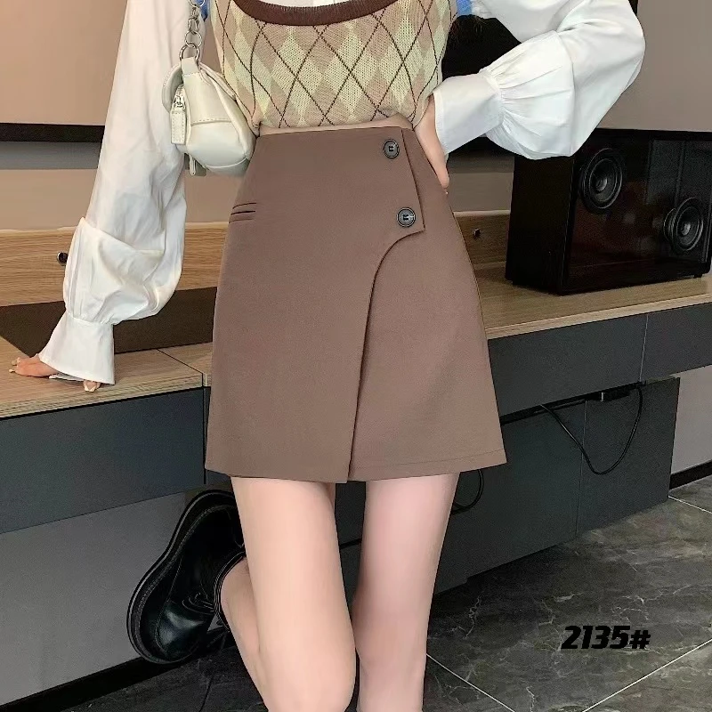 秋冬毛呢2颗大扣高腰显瘦百搭A字半身裙【裙长40公分】2135#