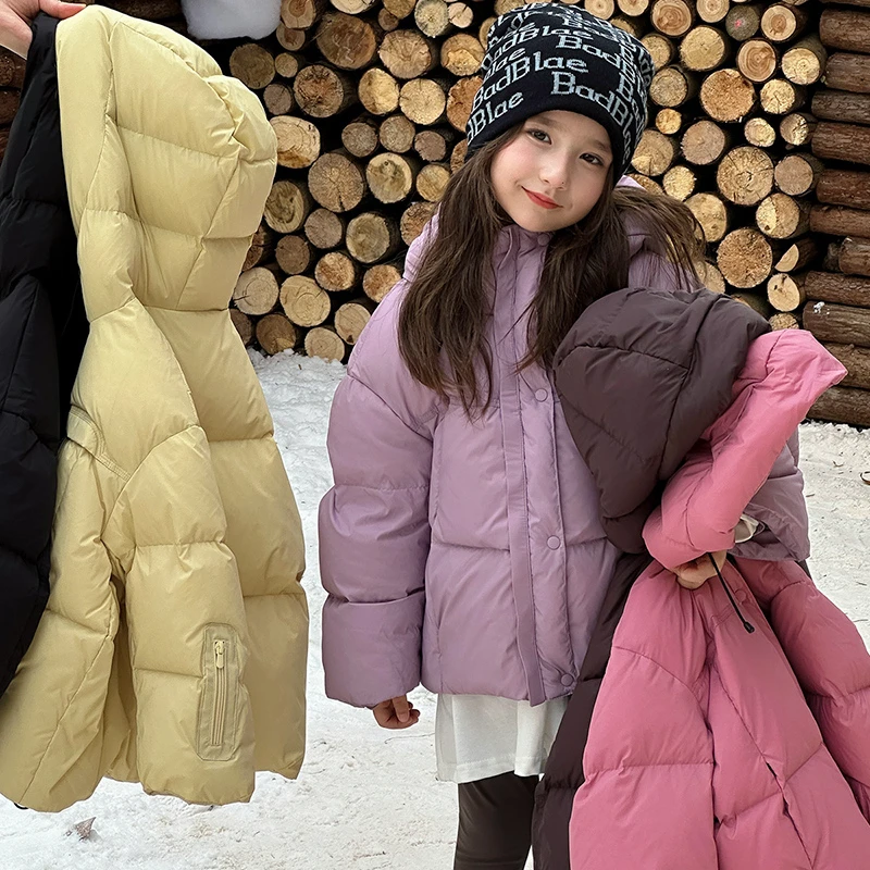 2025冬季新款儿童羽绒服男女宝宝中大童90白鸭绒三防连帽抽绳外套