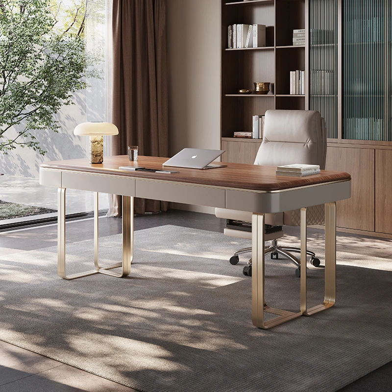 现代轻奢实木书桌意式极简办公桌设计师高档书房家用写字台电脑桌