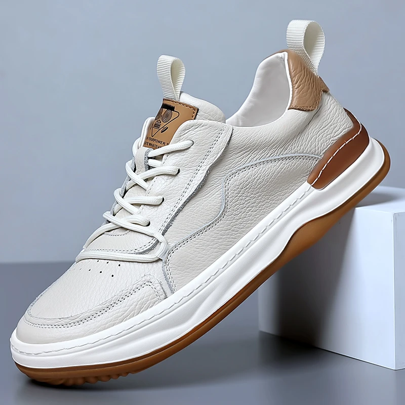 头层牛皮男士皮鞋柔软舒适时尚百搭黑色软底防滑板鞋男春季男鞋子