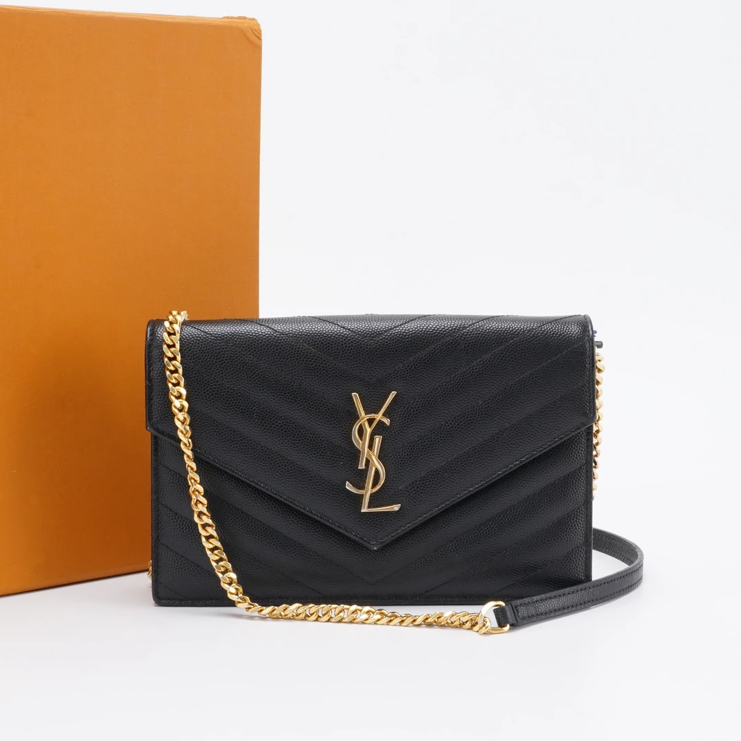 99新 YSL/圣罗兰 茉上/黑金鱼子酱信封包小号