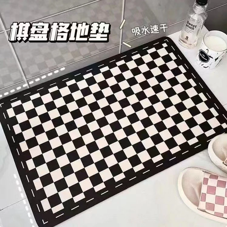【知量】黑白棋盘格硅藻泥地垫防滑垫卫生间地垫吸水速干垫柔软耐磨