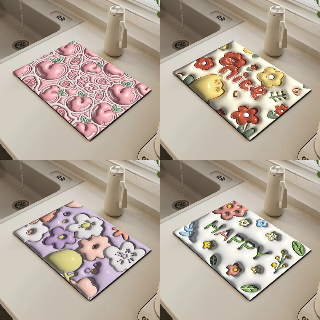 【知量】创意3D立体感硅藻泥厨房餐具沥水垫茶几水杯吸水速干垫