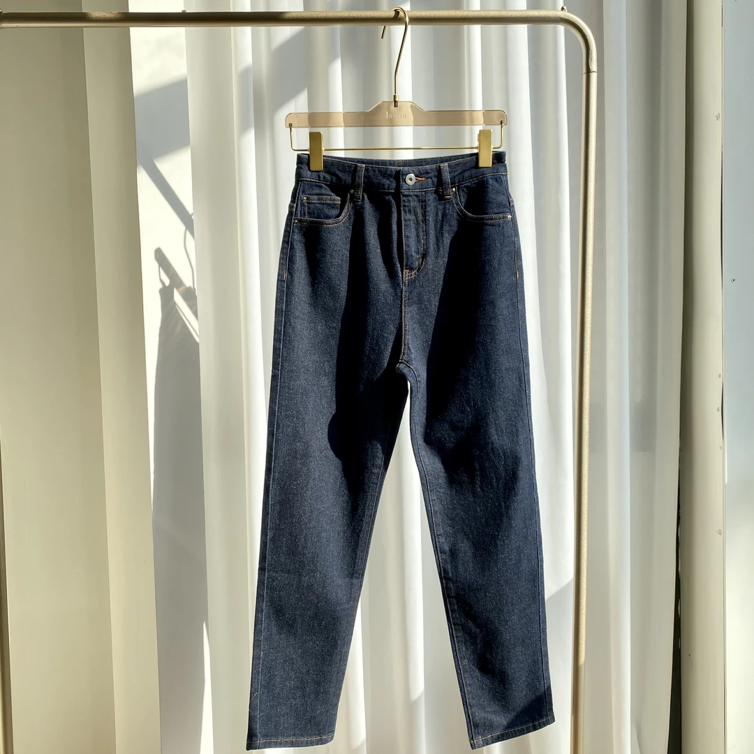 【青云万里】气流纺纱工艺中高腰牛仔直筒裤显瘦百搭时尚韩版小脚