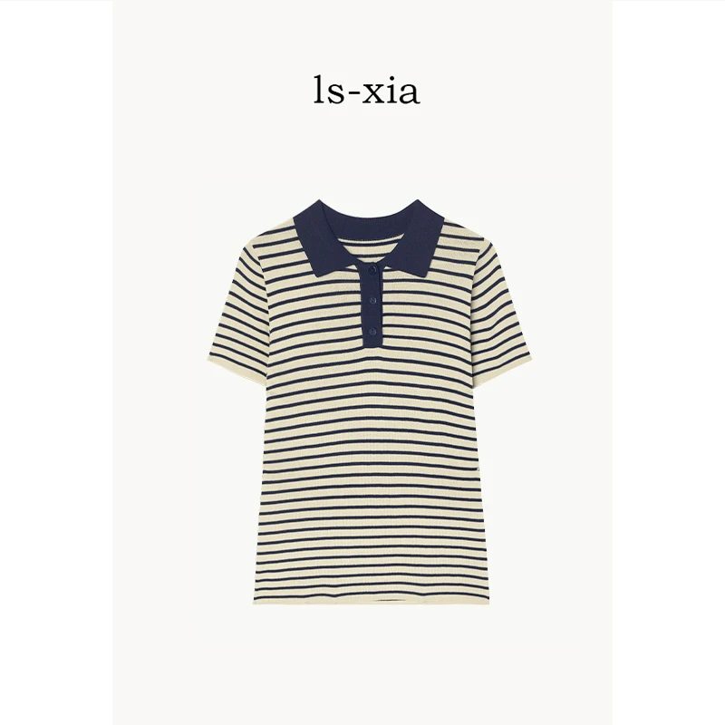 【方寸之间】麻感 休闲学院Polo衫针织条纹短袖T恤上衣时尚 WS-104