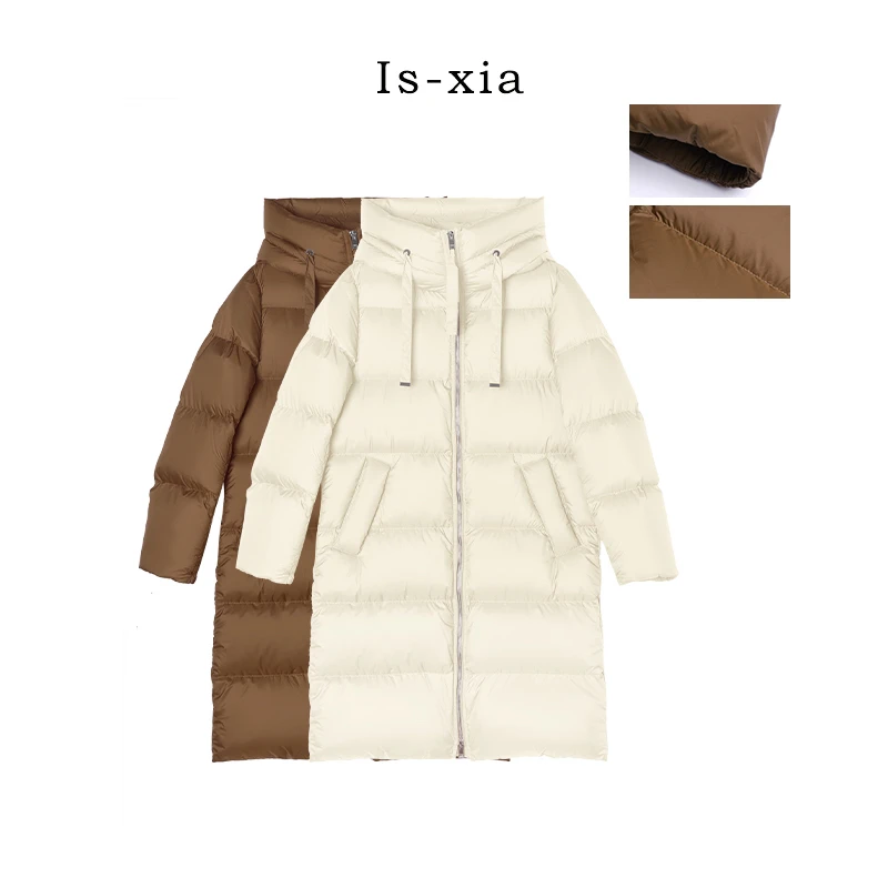 【冰岛】3重锁温科技 白鹅绒过膝中长款连帽加厚轻暖百搭时尚羽绒