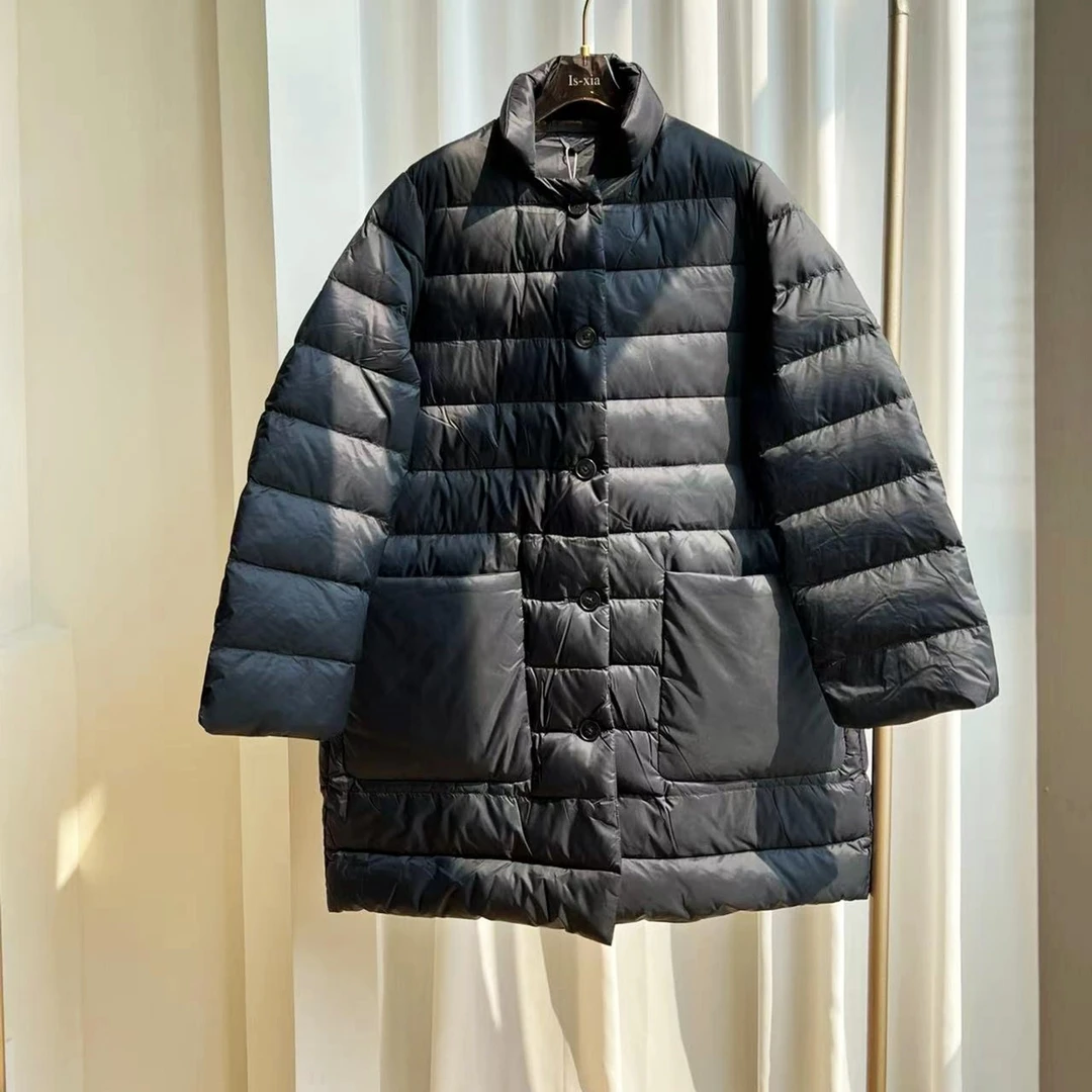 【双袋羽绒服】冬款白鸭绒羽绒服宽松冬季时尚黑色外套女