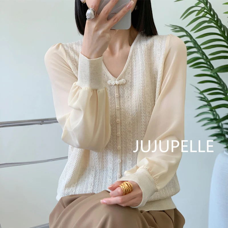 绵羊毛~2025早春新款国风新中式针织衫女宽松打底衫上衣套头毛衣