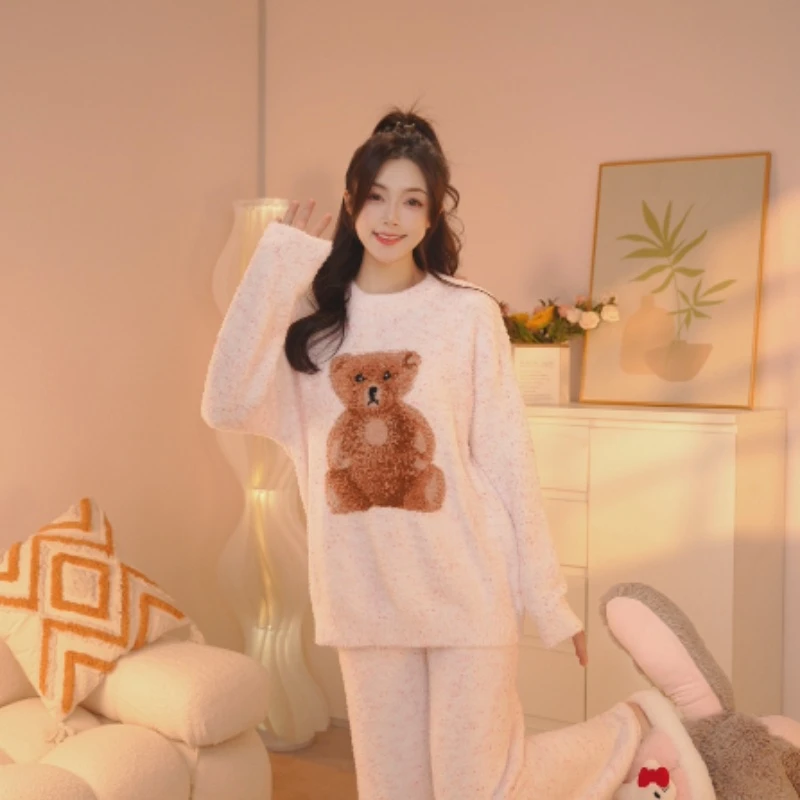 2024年秋冬季新款软绵绵可爱少女半边绒小安家居服套装