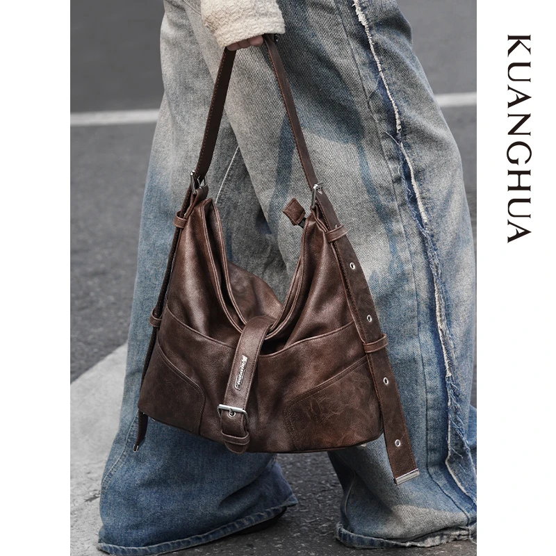 哐花2024新品复古高级感托特包早八通勤大容量单肩斜挎松弛感包包