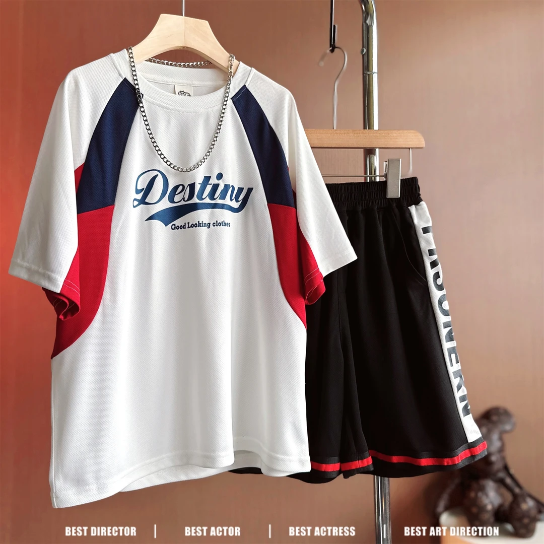 【现货】4X382嘿佑夏季中大童儿童宽松短袖速干运动套装男童两件套