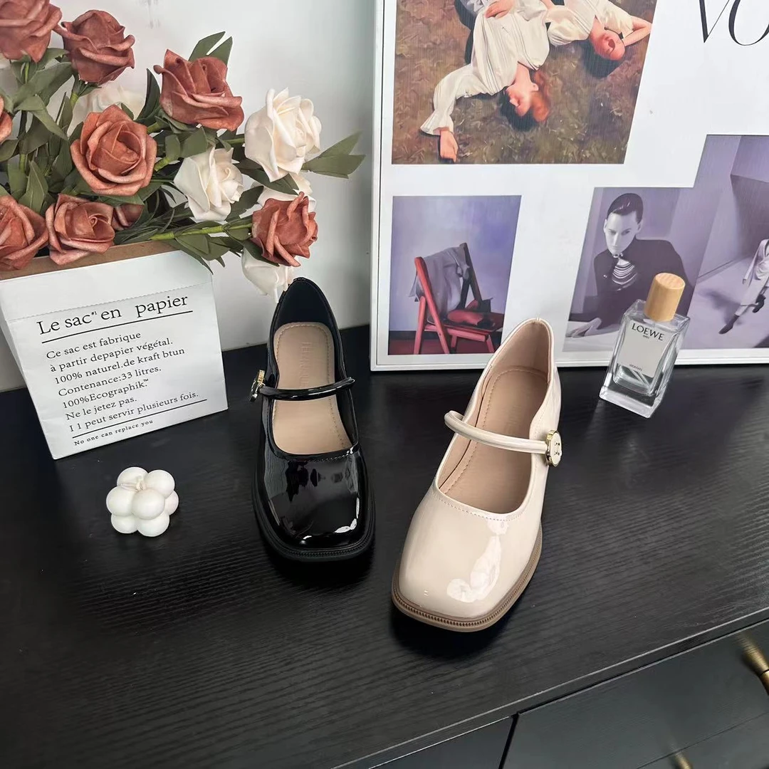 秋季法式粗跟方头复古玛丽珍浅口时尚百搭休闲女鞋6981712