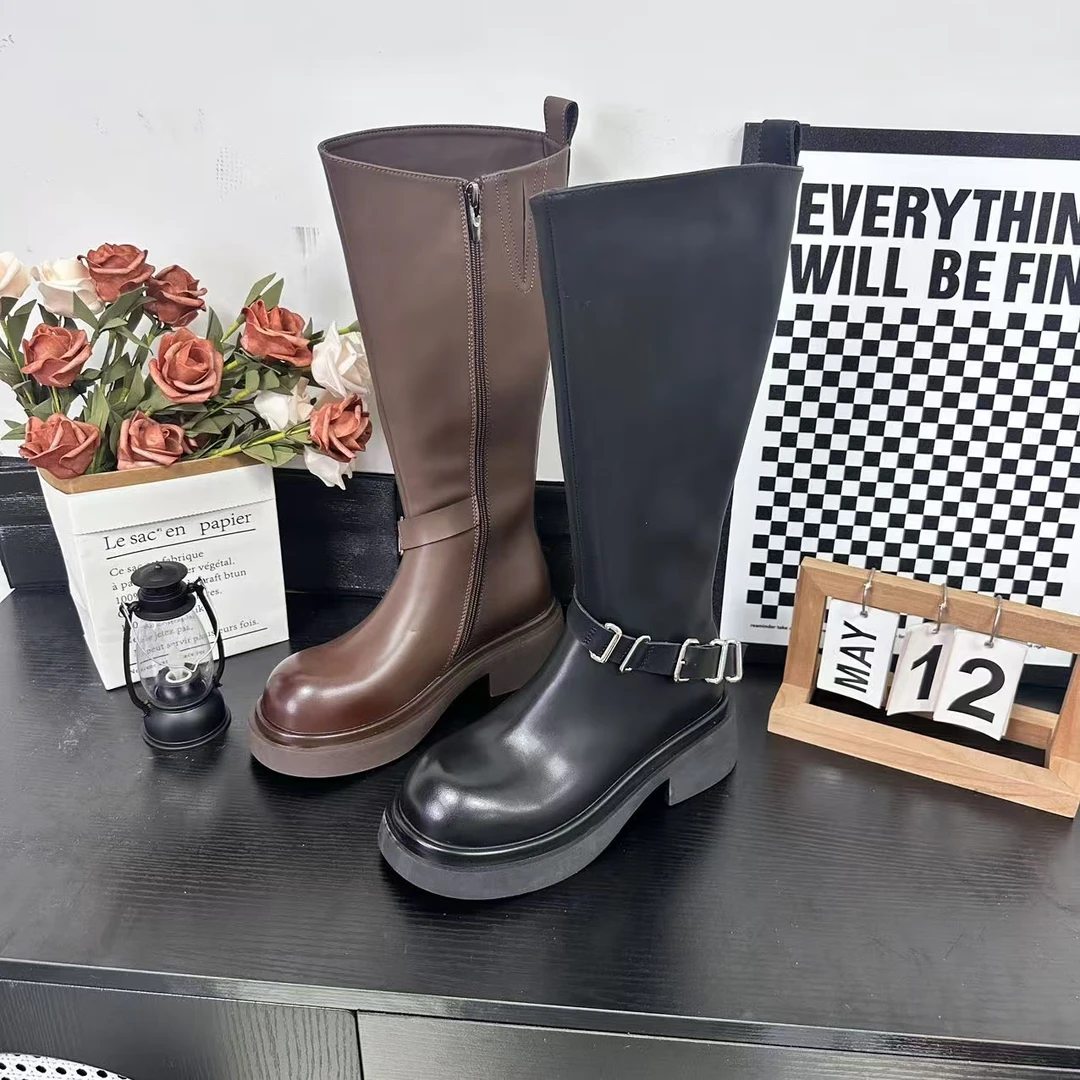 秋冬新品经典时尚百搭休闲长筒瘦瘦靴英伦风冷粘工艺999-119