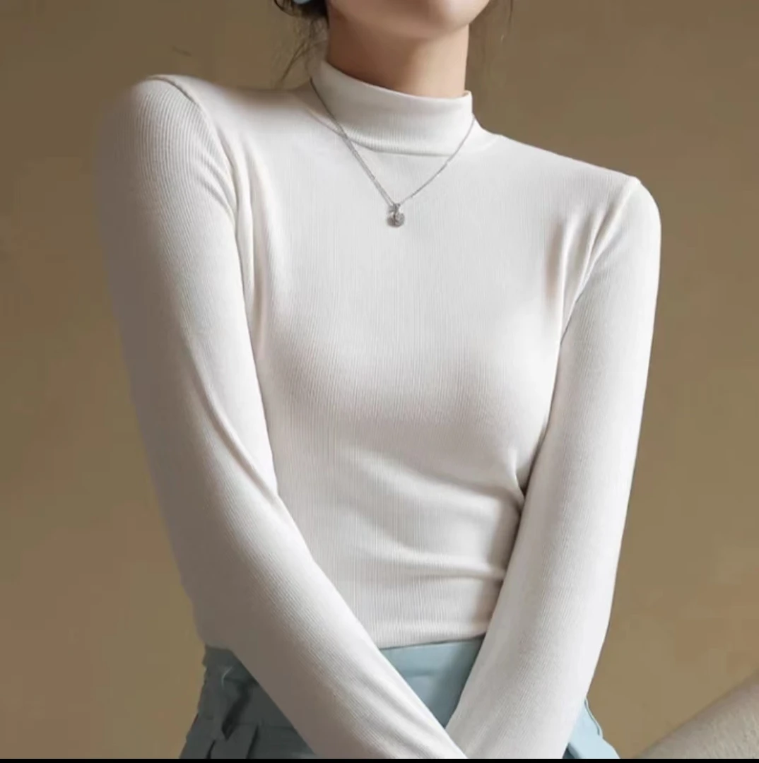 秋冬季新款半高领内搭保暖修身打底衫女显瘦百搭2025长袖上衣女